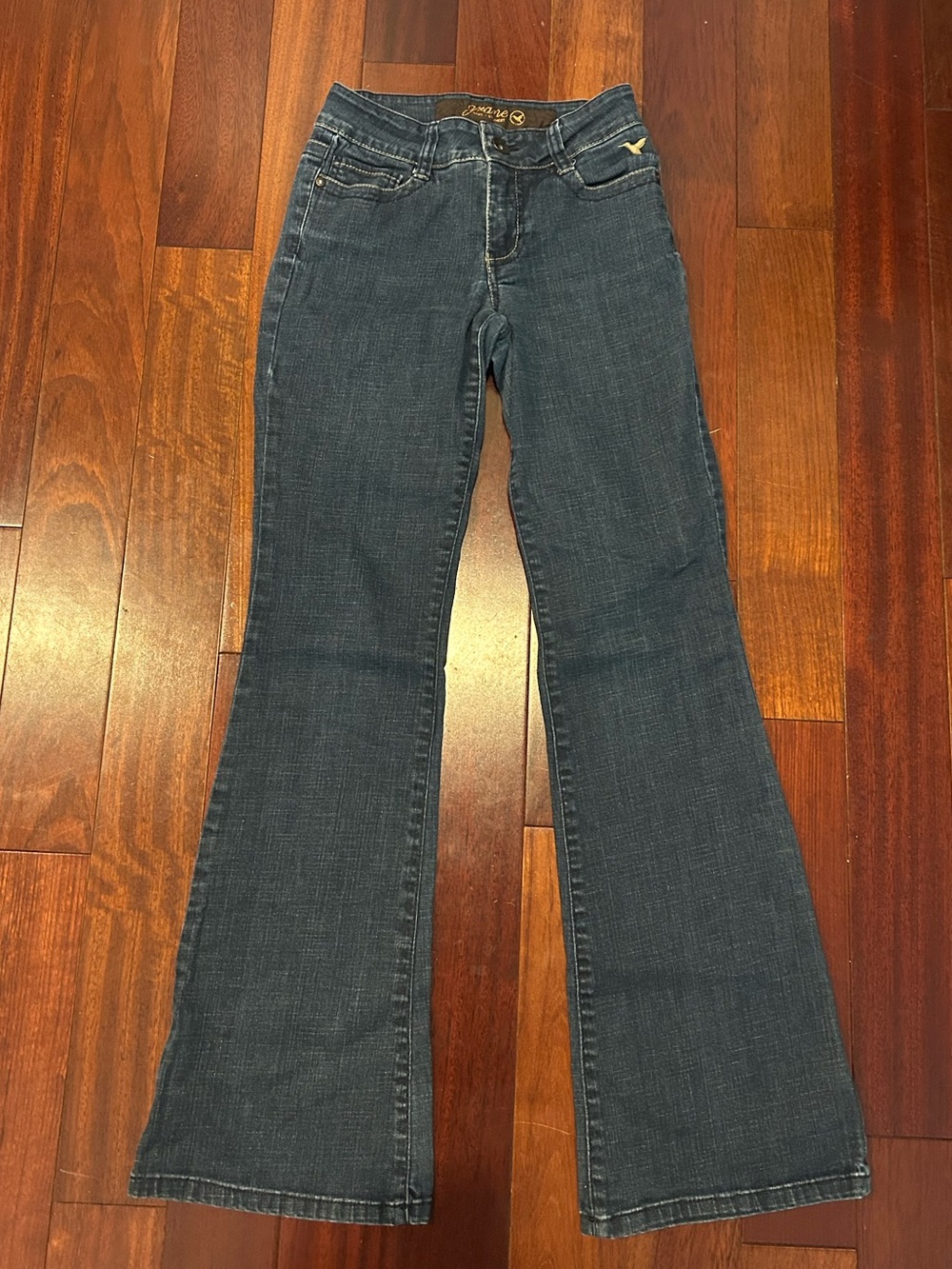 Grane Womens Dark Blue Flared Jeans Sz 1 Back Flap Pockets